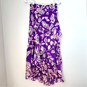 Zara Purple and Cream Asymmetrical Floral Midi Skirt